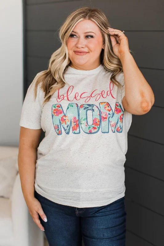 "Blessed Mom" Floral Graphic Tee- Cream