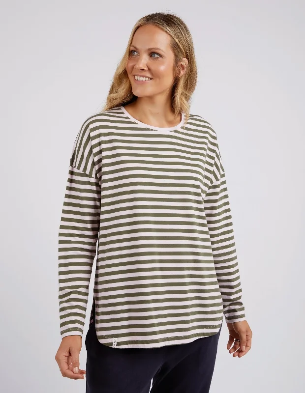 Elm Lauren L/S Stripe Tee Powder Pink Khaki Stripe