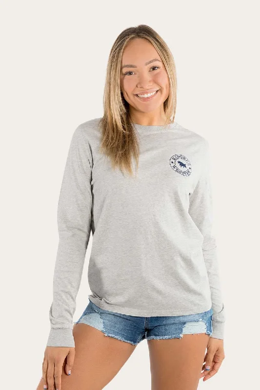 Signature Bull Womens Loose Fit Long Sleeve T-Shirt - Grey Marle/Navy