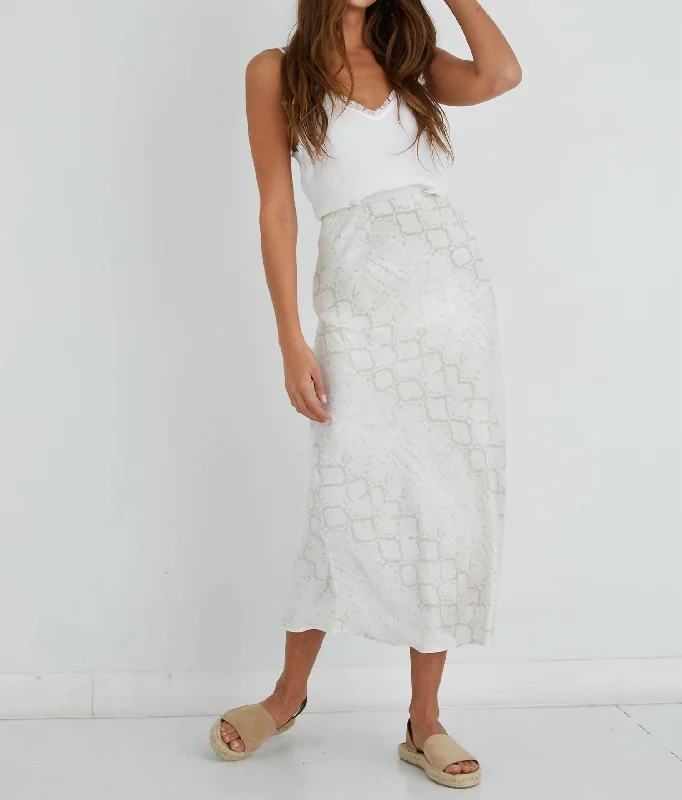 Bias Midi Skirt In Natural Snake Print