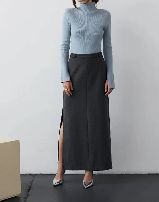 Cecy Wool Blend Maxi Skirt In Charcoal