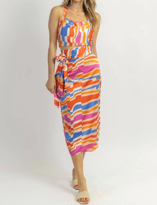 Creamsicle Satin Skirt Set In Multicolor