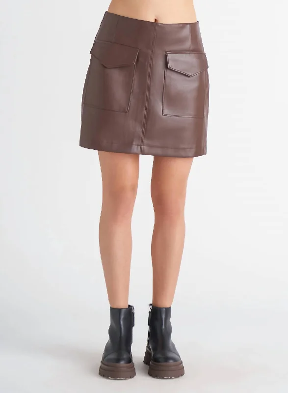 Faux Leather Mini Skirt In Rustic Brown