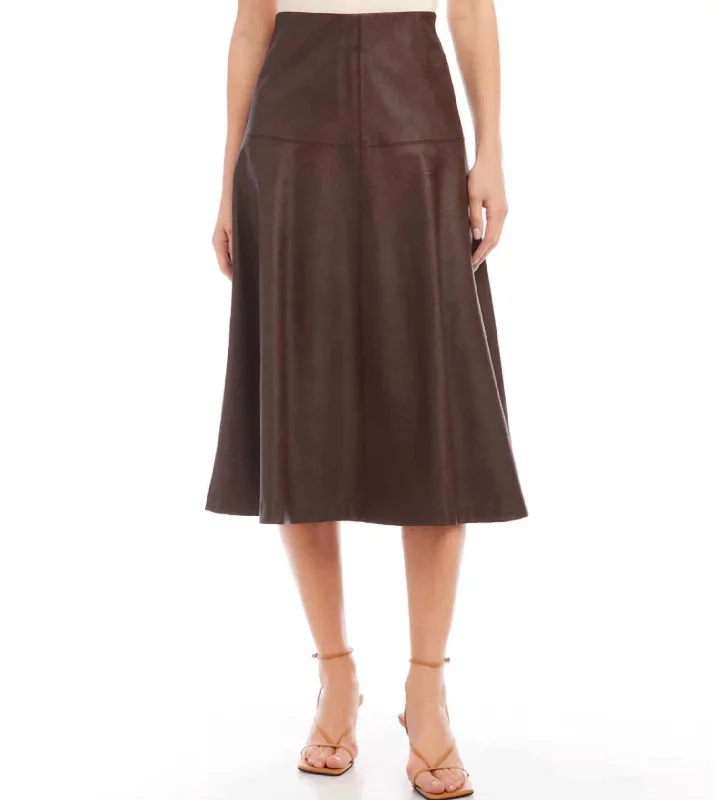 Vegan Leather Midi Skirt In Brown