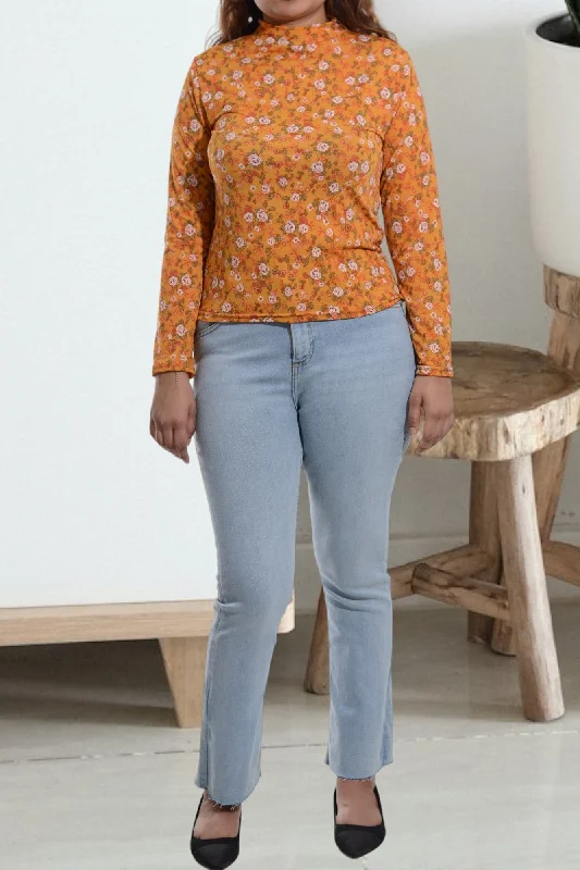 Mustard Floral Turtle Neck Top