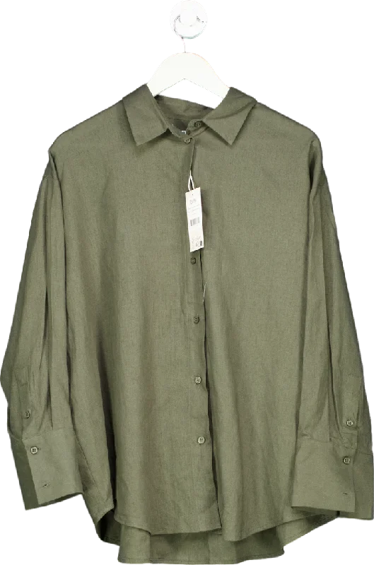 NA-KD Green Oversized Linen Blend Shirt EU 36