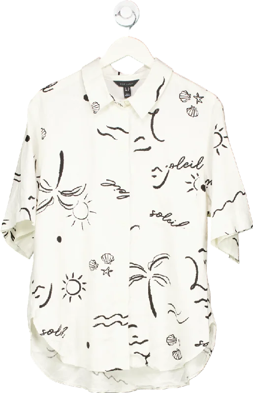 New Look White Soleil Print Linen Blend Shirt UK 12