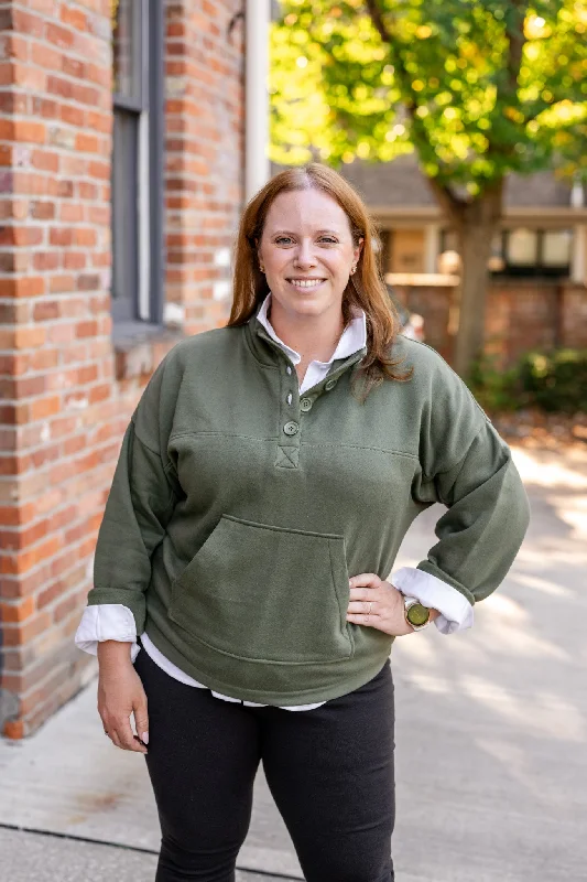 Pull-Over Button-Mock Sweatshirt