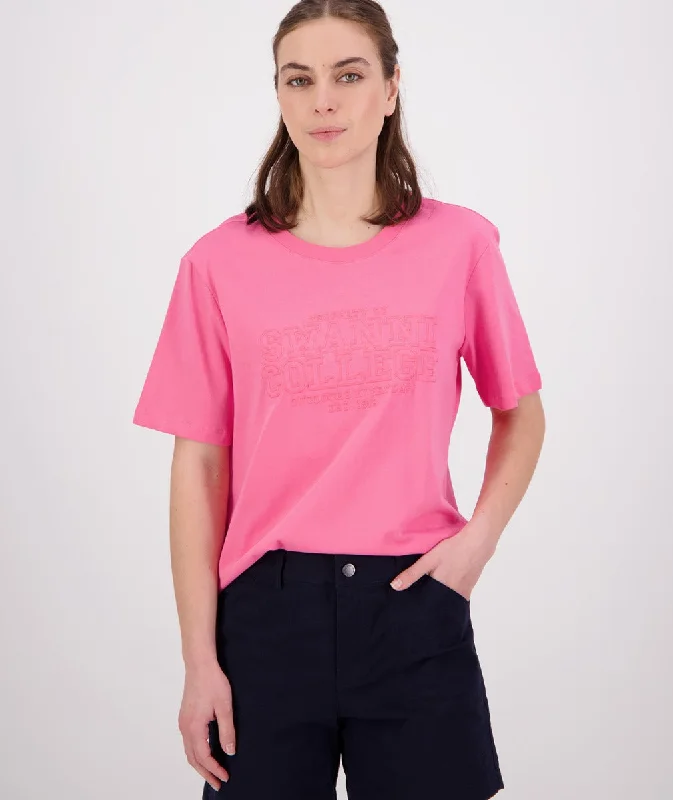 Swanndri Scholar Embroided T Shirt Raspberry