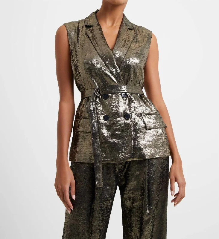 Alara Molten Sleeveless Gilet In Metallic