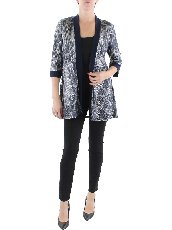 Petites Womens Knit Metallic Duster Blazer