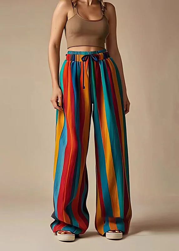 Bohemian Colorblock Oversized Striped Linen Wide Leg Pants Summer