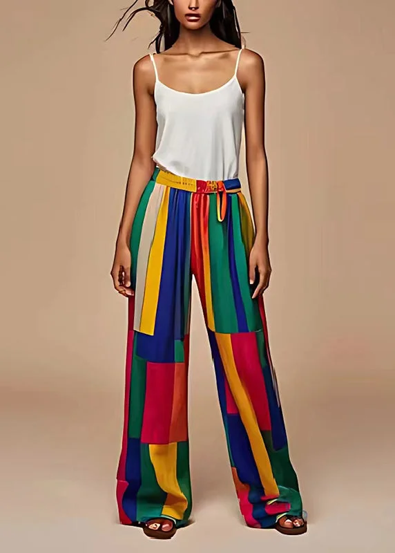 Boho Colorblock Oversized Patchwork Chiffon Straight Pants Summer