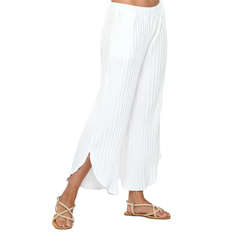 Focus Striped Rib-Knit Tulip-Hem Pant in White - JR104-WT