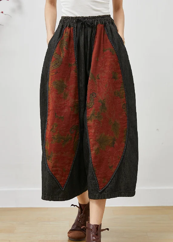 Italian Black Oversized Patchwork Denim Wide Leg Pants Fall