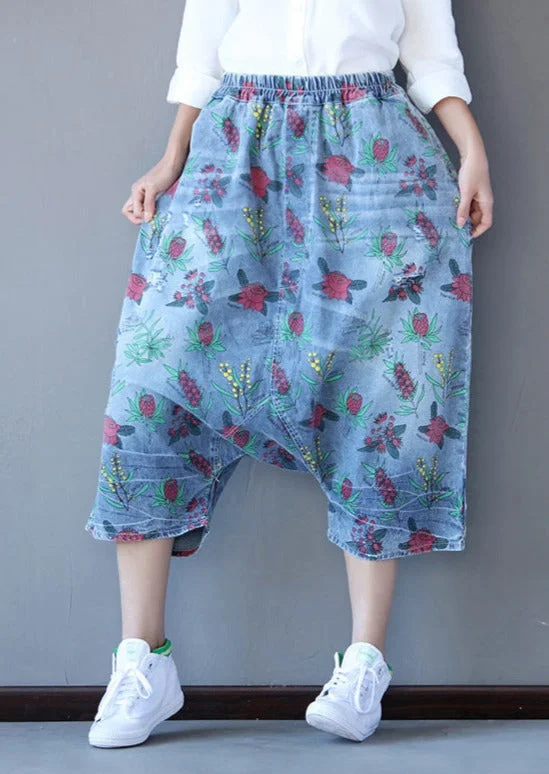 Retro Printed Loose Denim Pants