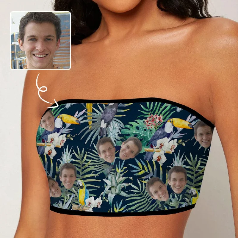 Custom Husband Face Bird Leaf Crop Top Personalized Women's Tube Top