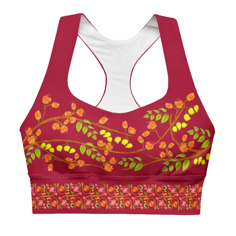 Longline sports bra - Hand Painted & Digitally Printed on Carmine