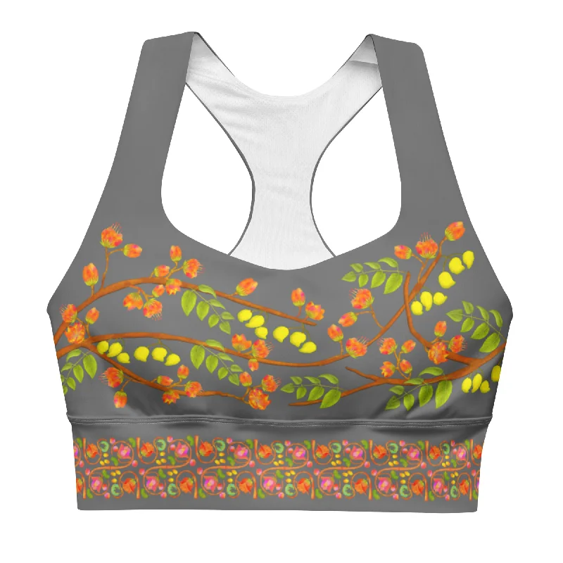 Longline sports bra - Hand Painted & Digitally Printed on Grey