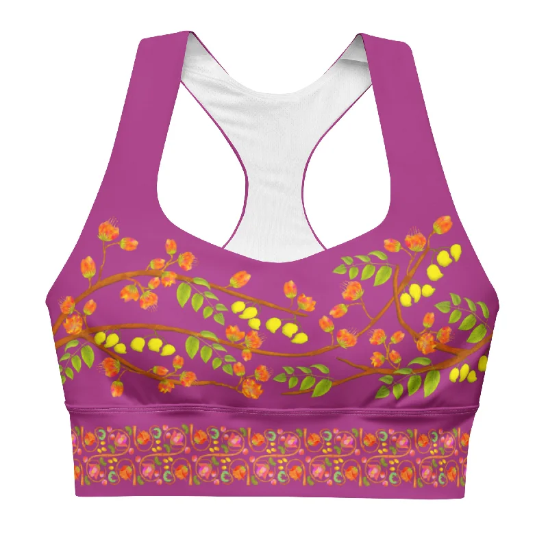 Longline sports bra - Hand Painted & Digitally Printed on Red Violet