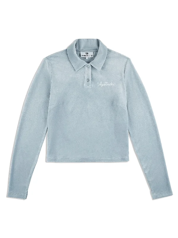 Veneto Velour Long Sleeve Polo- Celestial Blue