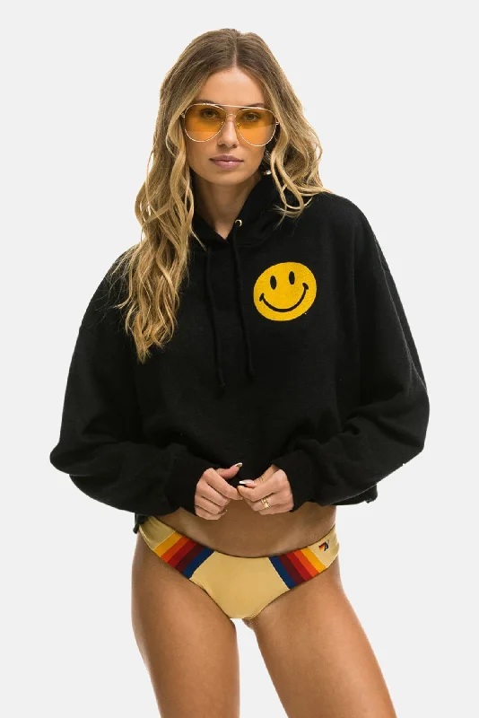 Smiley 2 Relaxed Crop Hoodie Black