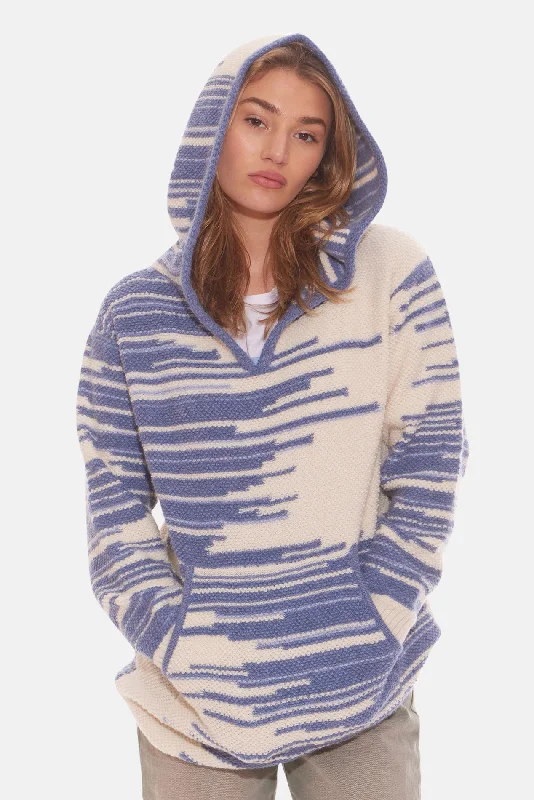 Women's Baja Slit Neck Hoodie White/Blue