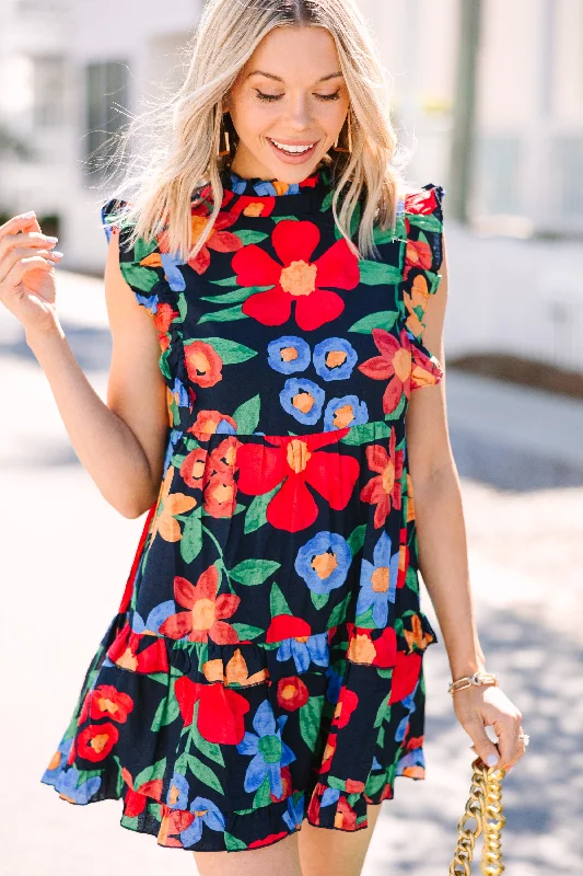 A True Beauty Navy Blue Floral Dress