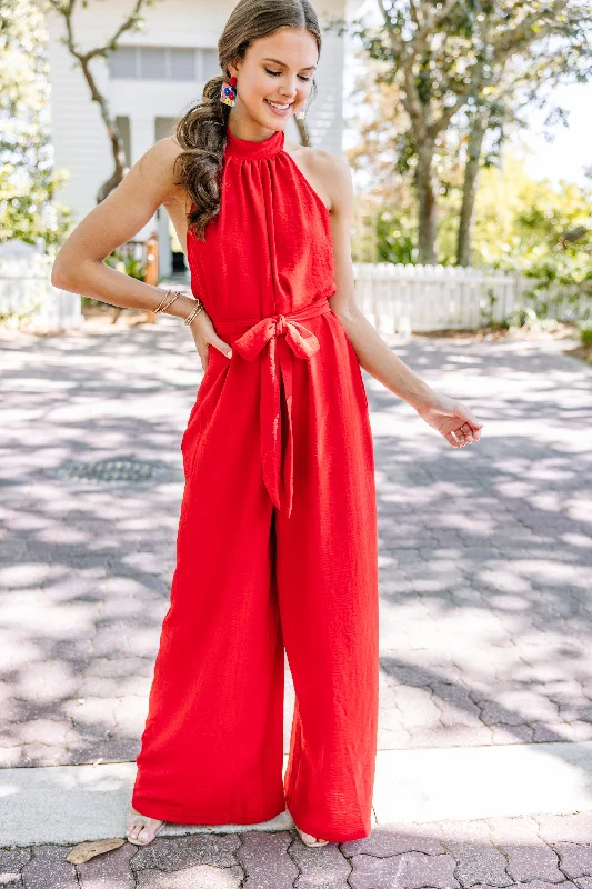 Present Beauty Red Halter Jumpsuit