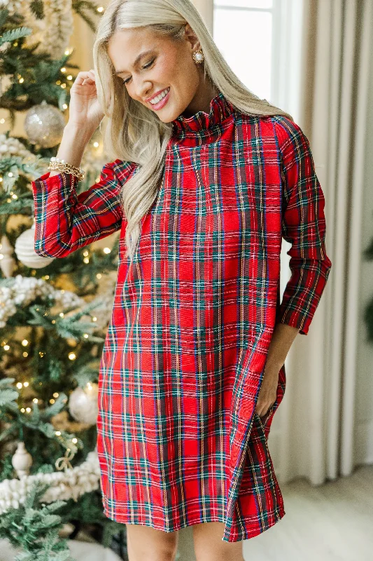 This Is It Red Tartan Plaid Swing Dress