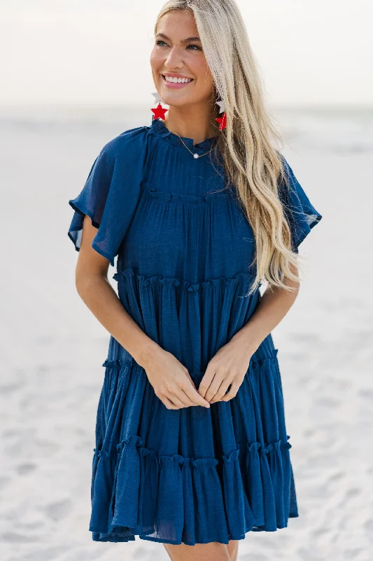 Where It All Begins Navy Blue Babydoll Dress