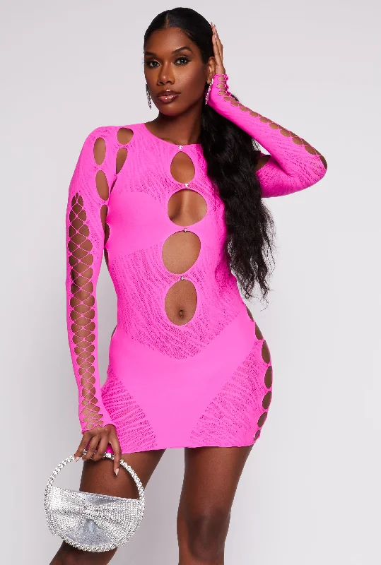 Seamless Rhinestone Cut Out Mini Dress