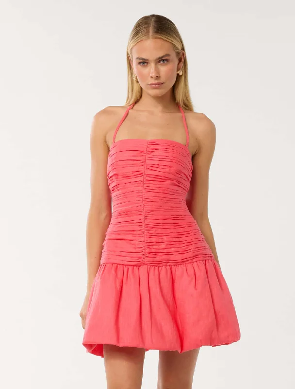 Kaia Ruched Bubble Hem Mini Dress