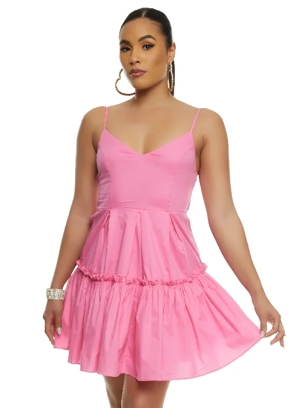 Poplin Tiered Tulle Mini Skater Dress