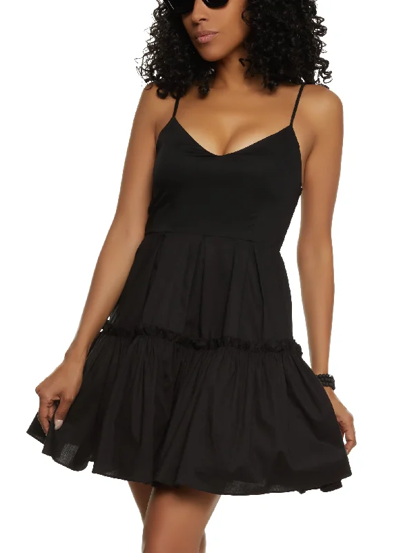 Poplin Tiered Tulle Mini Skater Dress