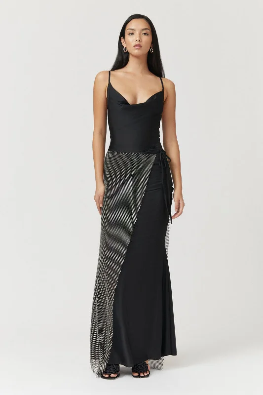 Ivy Strappy Maxi Dress with Diamante Skirt - Black