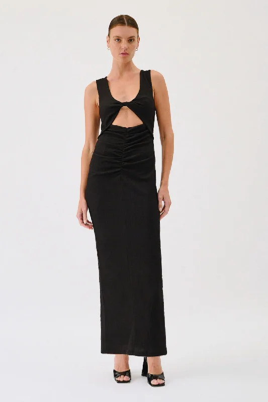 Kinga Sleeveless Twist Front Maxi Dress - Black