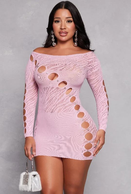 Seamless Rhinestone Laser Cut Mini Dress