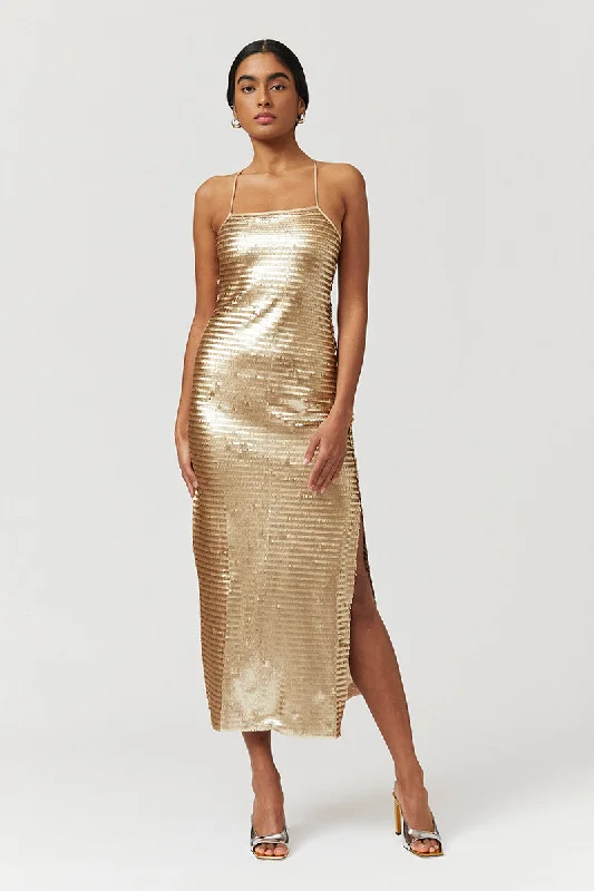 Pyra Strappy Maxi Column Dress - Gold