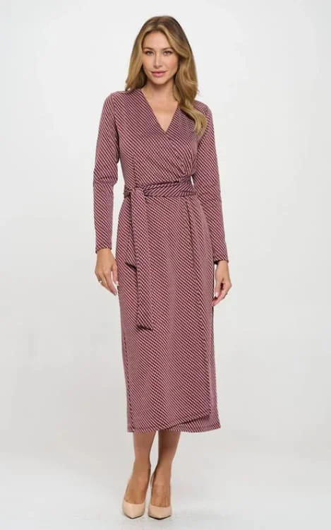 Renee C- Brushed Knit Print V Neck Jersey Wrap Maxi