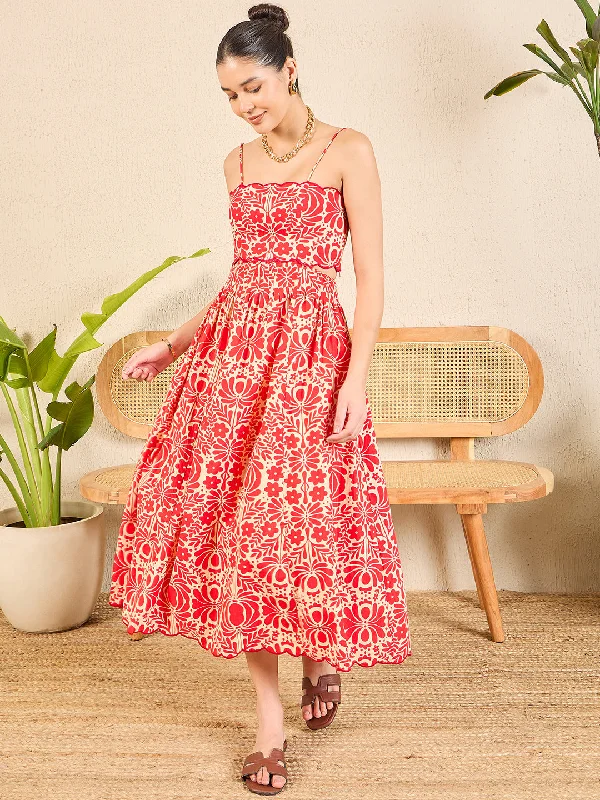 Scalloped Fit and Flare Maxi Cotton Dress