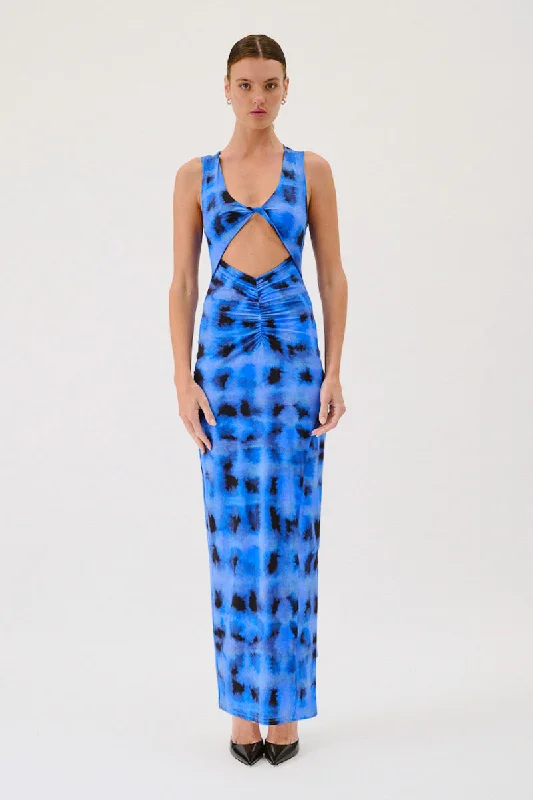 Shibori Sleeveless Reversible Twist Front Maxi Dress