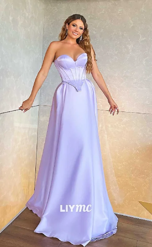 LP721 - A Line Sweetheart Strapless Satin Long Prom Evening Dress