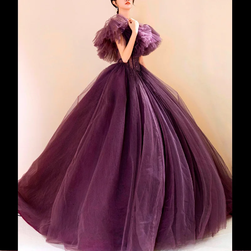 Boho Off the Shoulder Purple Wedding Dress for Women