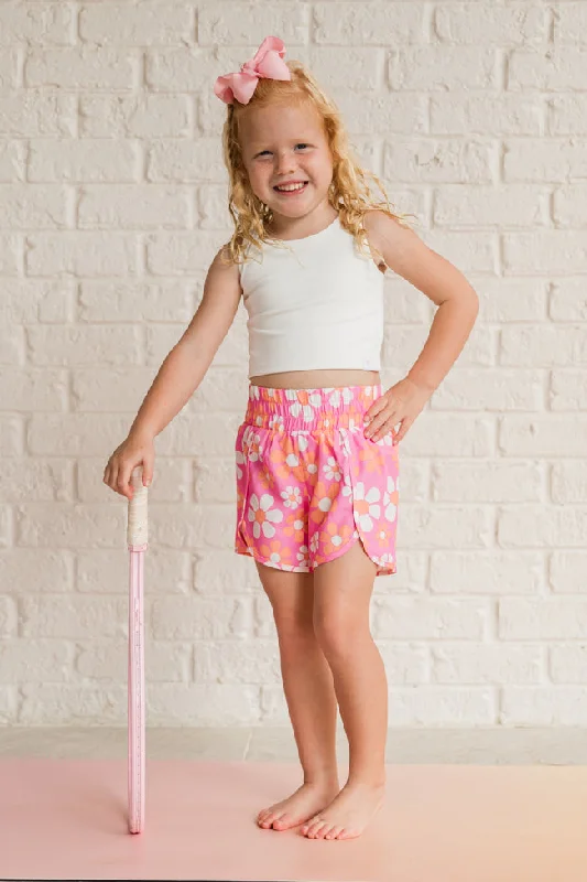 Kid's Errands to Run Pink and Orange Floral Check High Waist Shorts Tori X Pink Lily FINAL SALE