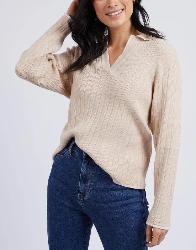 Maple Open Collar Knit - Oatmeal